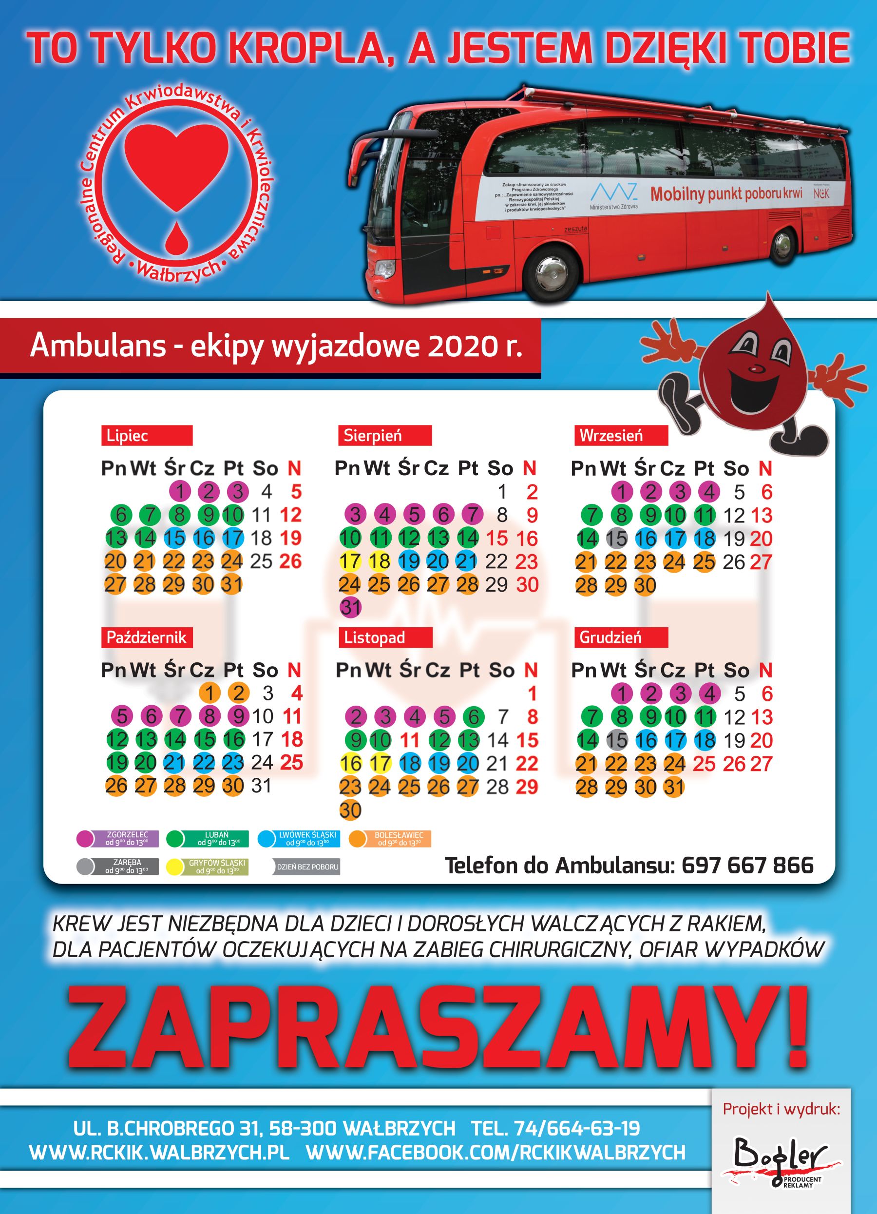 Kalendarz mobilnego poboru krwi w Zgorzelcu, Bolesławcu, Lubaniu, Zarebie, Gryfowie Śląskim i Lwówku Śląskim
